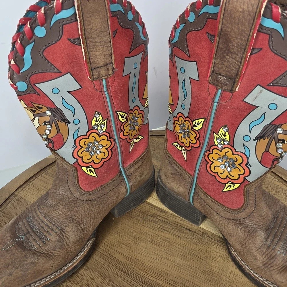 Ariat Quincy Mustang Sally Girls Cowboy Boots Youth 11 Brown Leather Western‎